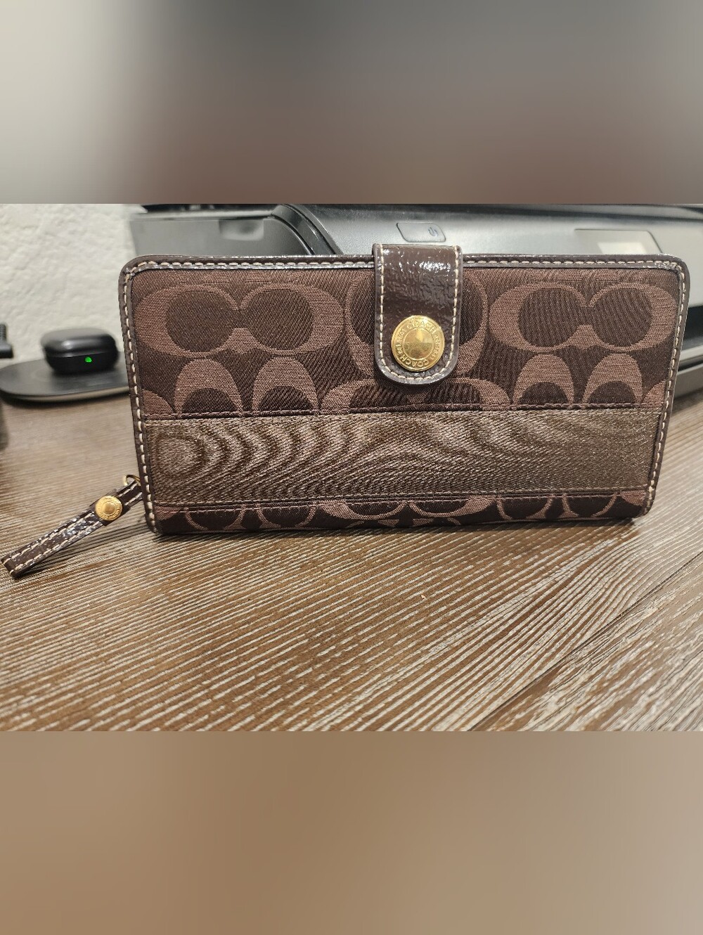 Coach Brown Signature Continental Zip Wallet
